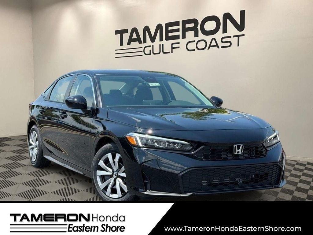 2026 Honda Civic LX in Crystal Black Pearl — front three-quarter view