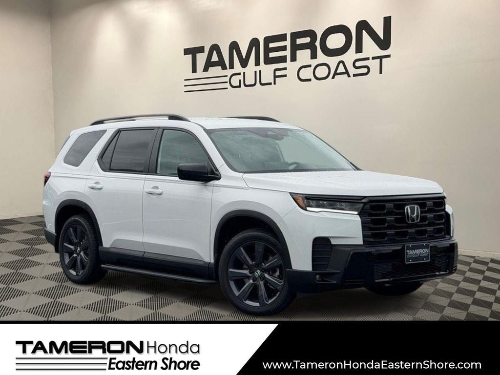 2026 Honda Pilot Sport in Platinum White Pearl — front three-quarter view
