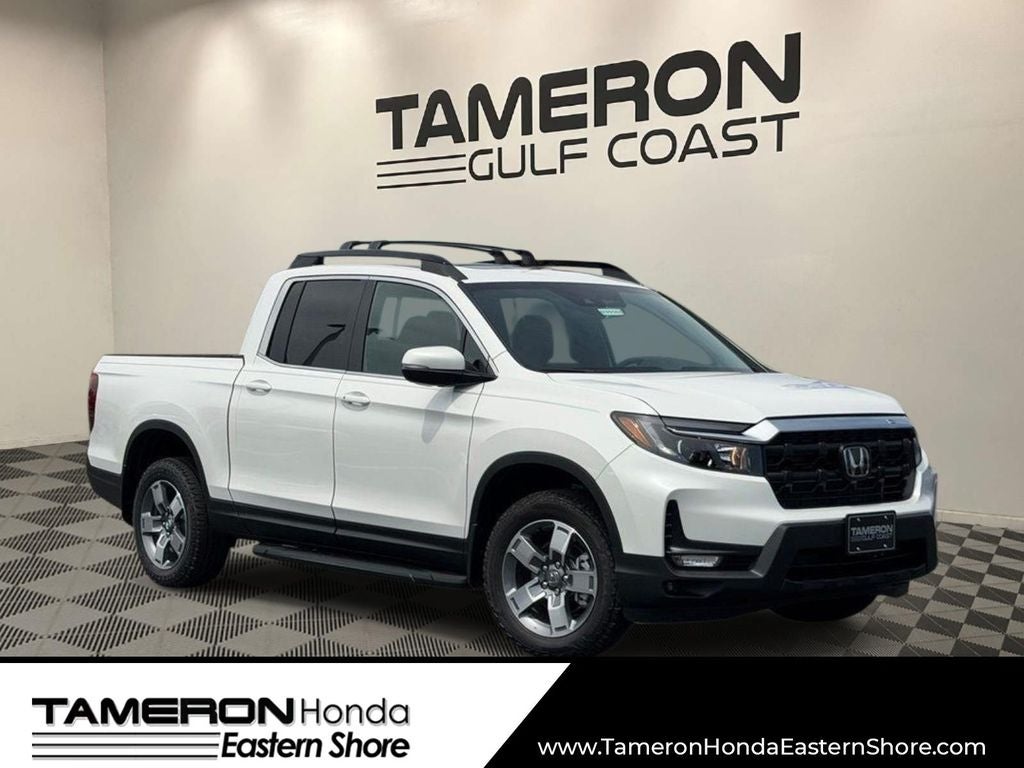 2026 Honda Ridgeline RTL in Platinum White Pearl — front three-quarter view