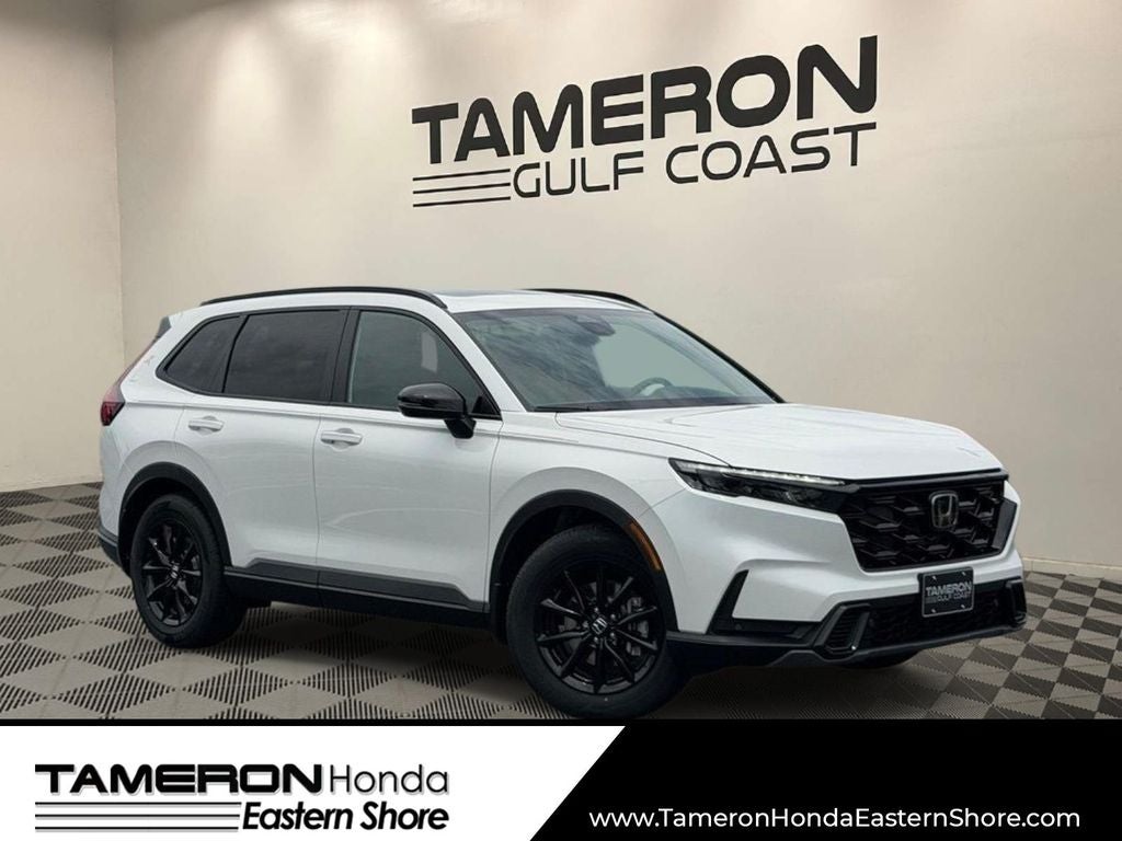 2026 Honda CR-V Hybrid Sport-L in Platinum White Pearl — front three-quarter view