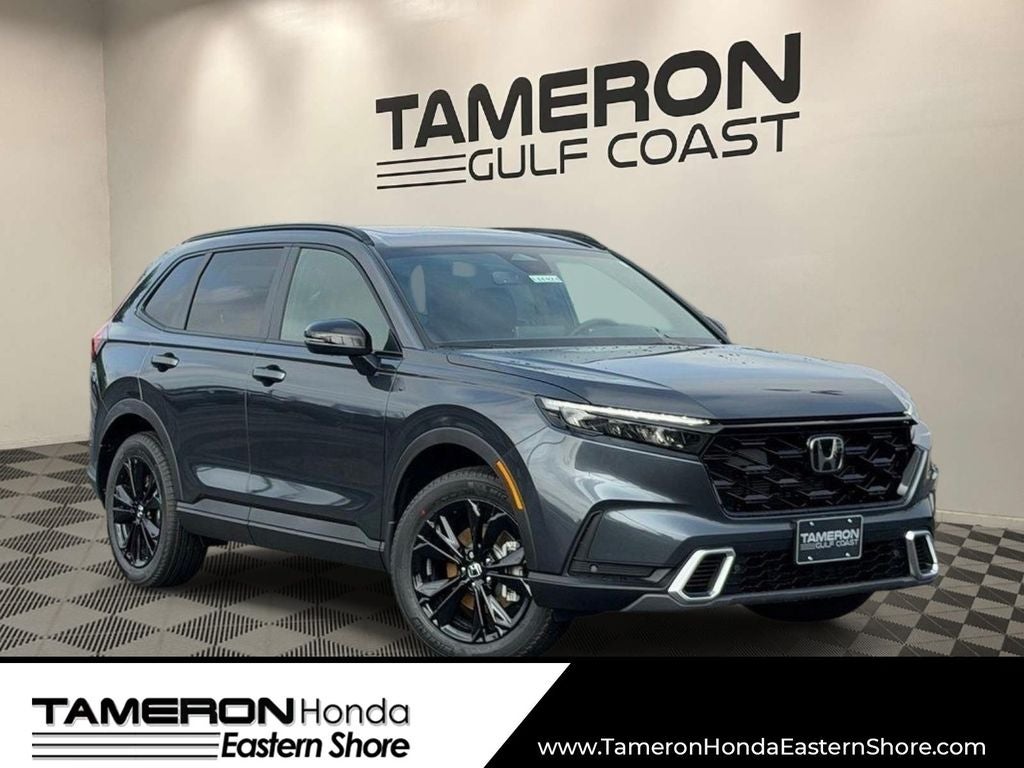 2026 Honda CR-V Hybrid Sport Touring in Meteorite Gray Metallic — front three-quarter view